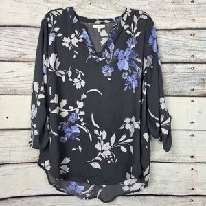Maurices XL Black Blue Floral High Low Blouse